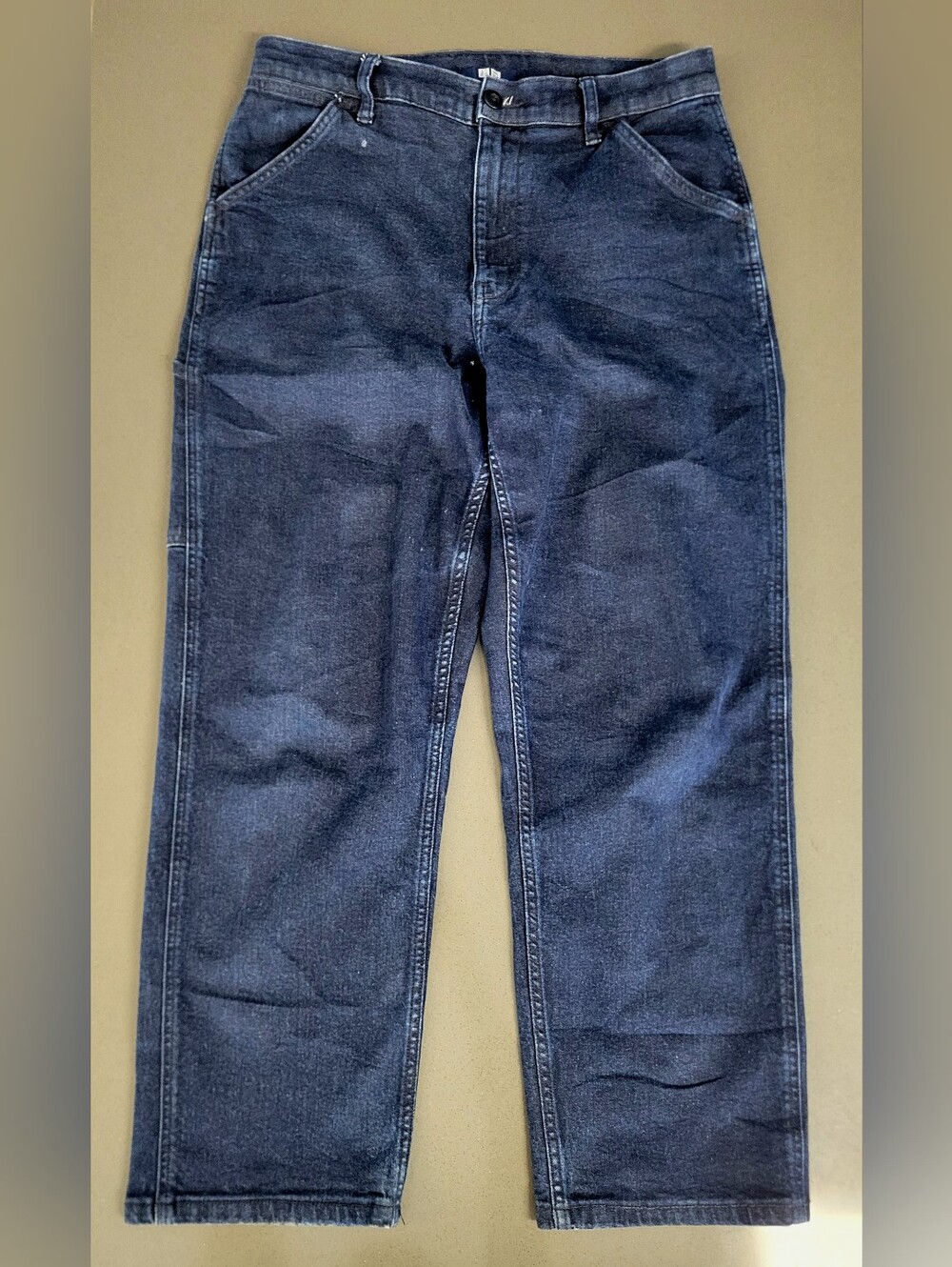 Uniqlo Men's Denim Carpenter Utility Pants Dark Wash Blue Stretch Size M (30-33)